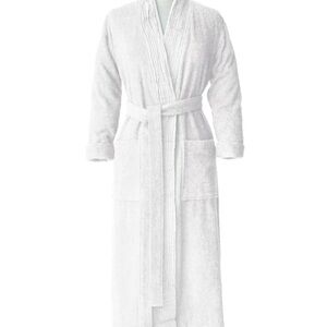 Pure Fiber Turkish Cotton Terry Cloth Pleated Bathrobe Elegant White Women Robe